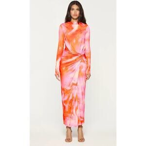 Daska Pink Athena Side Twist Maxi Dress With Long Sleeves Size US 12